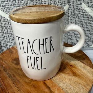 Rae Dunn TEACHER FUEL Coffee Cup Wooden Coaster NEW
